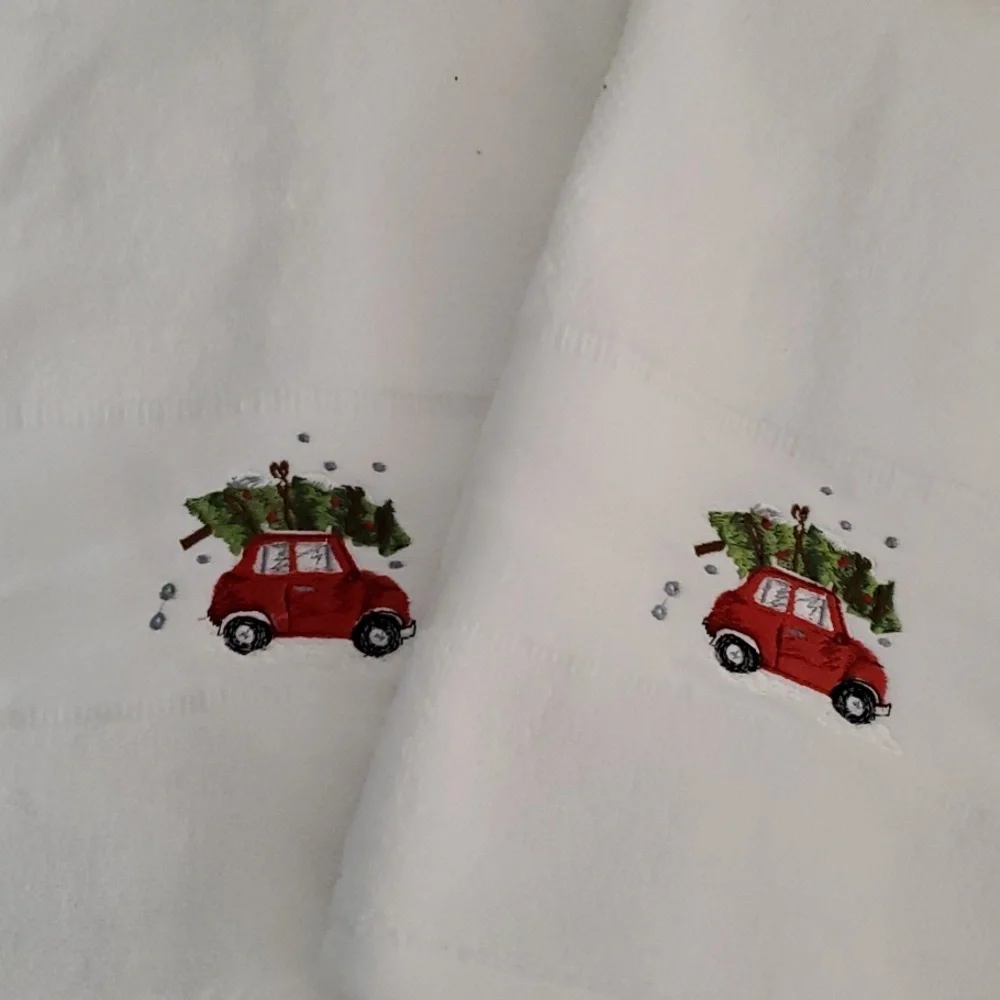 Four Piece Christmas Red Truck Towels And Red Rug